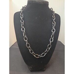 Lightweight Black Metal Chunky Chain Necklace Large Clasp 20" Goth Minimalist